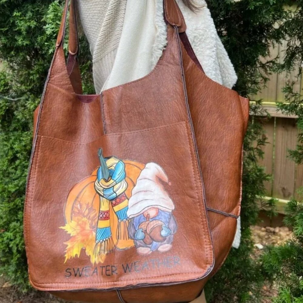Extra Large Fall Pumpkin Season Vegan Leather Minimalist Oversized Tote Bag